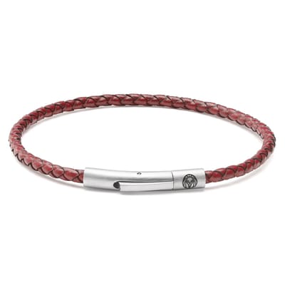 Collins | 3 mm Rode Geweven Leren Armband