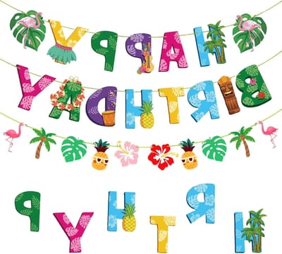 Happy Birthday-banner - Hawaii-feestdecoratie - kleurrijk ontwerp - voor tropische verjaardagsfeesten - ShopVlot