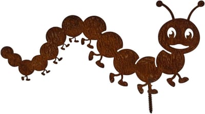 Tuinsteker rups - Tuindecoratie ijzer - Tuin versieren - Handgemaakt patina - 20 cm - Bruin