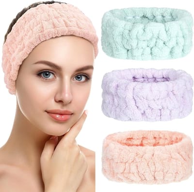 Set van 3 Elastische Hoofdbanden voor Make-up, Yoga en Sport - Licht Oranje, Licht Paars, Licht Groen - Ideaal voor Douche en Gezichtsbehandelingen