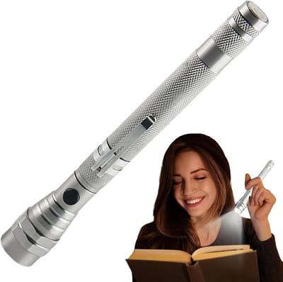 Telescopische Zaklamp - Flexibele Magneetlamp - Donkere Ruimtes Verlichten - 360 Graden Draaibaar - 57 cm Uitrekbaar - Zilver
