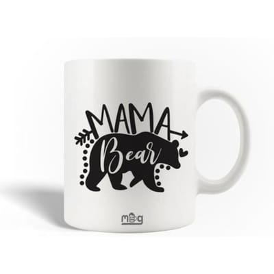 Mug en Céramique - Mama Bear - Noir - 30cl - Compatible Lave-Vaisselle - 9,5 cm de Hauteur