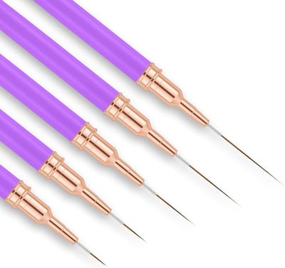 Set van 5 Professionele Nailart Penselen voor Nauwkeurige Nail Art, Fijne Lijnen en Creatieve Ontwerpen, Maten 7/9/11/15/25 mm, Paars