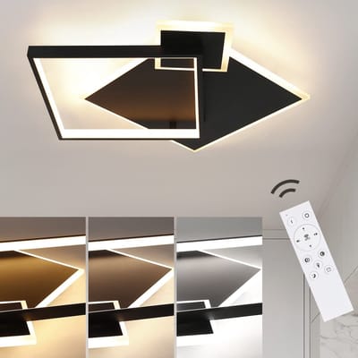 NETTLIFE Plafondlamp LED - vierkant - Zwart - 3-Lichts - 3000-6000K Dimbaar - Metaal - 50W - Moderne Keukenverlichting - met Afstandsbediening - voor Woonkamer | Slaapkamer | Eetkamer - 46cm