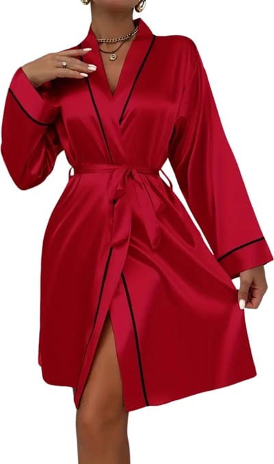 Livano Satijnen Badjas Dames - Kimono - Kamerjas - Satijn - Ochtendjas - Pyjama - Rood - Maat S