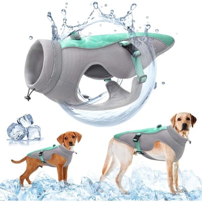 Famanu - Koelvest voor honden met reflecterend, zonwering voor kleine, middelgrote en grote honden, ademend mesh-harnas voor hardlopen, sport en reizen