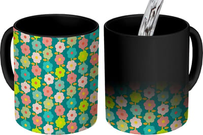 Magische Mok - Foto op Warmte Mokken - Koffiemok - Patroon - Bloemen - Retro - Jaren 70 - Magic Mok - Beker - 350 ML - Theemok