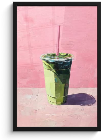 Poster in lijst - Fotolijst 40x60 cm - Posters - Beker - Rietje - Minimalistisch - Groen - Posterlijst zwart - Decoratie - Wanddecoratie woonkamer - Muurdecoratie slaapkamer