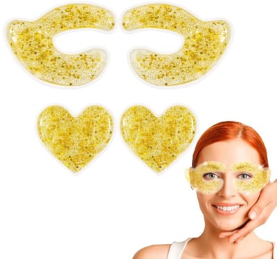 4 Stuks Herbruikbare Gel Ice Pack Oogpads – Koelende Behandeling voor Roodheid, Oogontspanning, Koude/Warme Therapie voor Onder Ogen, Vermoeidheid, Wallen en Puffen- Gouden Ster