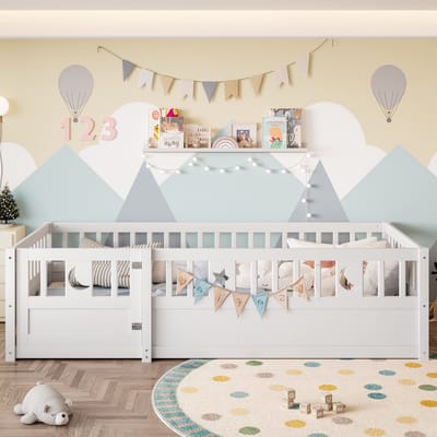 PHOEBE CAT Kinderbed - 90 x 190 cm - Met vangrails - Sterren- en maanthema - Met deur - Wit