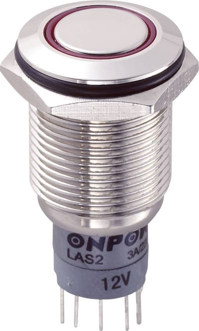 TRU COMPONENTS 701882 LAS2GQF-11E/R/12V/N/P Vandalismebestendige druktoets 250 V/AC 3 A 1x aan/(aan) Moment Rood IP67 1