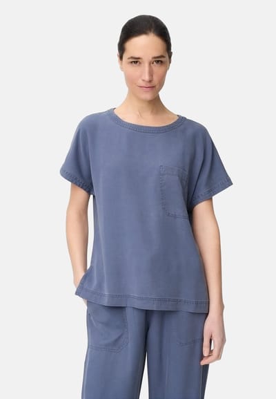 camel active T-shirt met korte mouwen met borstzak - Maat womenswear-XS - Oceaanblauw