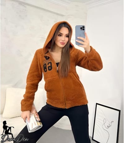 Dames trainingspak, fleece hoodie set, sportieve outfit - Brown, S