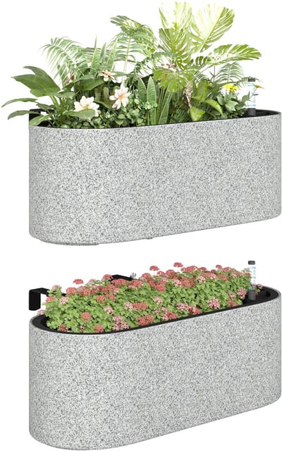 Outsunny Buitenplantenbakken-Kunststof-42L x 16B x 15H cm-Lichtgrijs