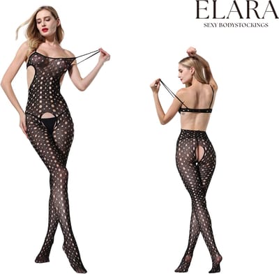 Elara - Eveline - Bodystocking Erotische Lingerie met Open Kruis - Catsuit - S t/m XL - Sexy Dames Lingerie