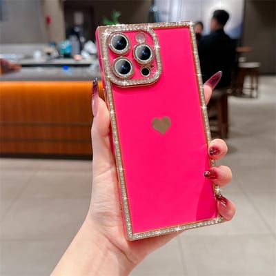 Luxe Diamant Glitter Liefde Hart Telefoonhoesje Voor iPhone 13 14 15 16 Pro Max Plus Mode Plating Zacht Schokbestendig Bumper Hoes For iPhone 15 Plus red