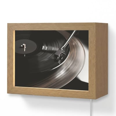 Wandlamp 20x15 cm - Oplaadbaar - Close-up - Vinylplaat - Platenspeler - Zwart - Wandlampen binnen woonkamer - Slaapkamer lamp met kabel - Decoratieve nachtlamp - Vloerlamp snoer