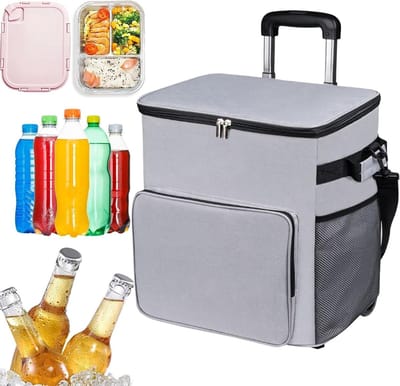 Rollende Koeltas - Koeler op wielen - Outdoor activiteiten - Lekvrije isolatie - 35 liter - Grijs