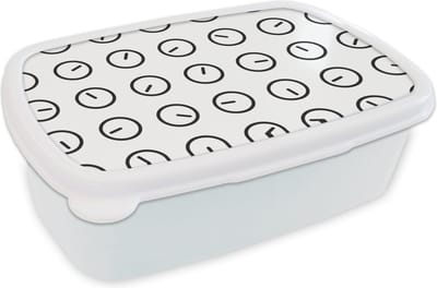 Broodtrommel Wit - Lunchbox - Brooddoos - Klok - Patronen - Minimalisme - 18x12x6 cm - Volwassenen