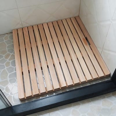 Houten Badkamermat - Doucheplatform Antislip - Veilig Douchen - Natuurlijk Cipressenhout - 50 x 60 cm - Natuurlijk Hout
