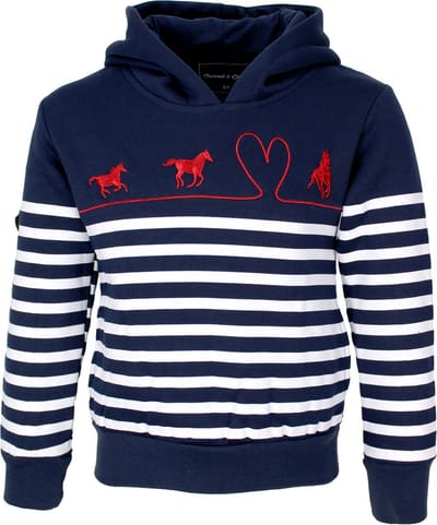 S&C Hoodie Galopaard blauw Kids & Kind Meisjes Blauw/Wit - Maat: 110/116