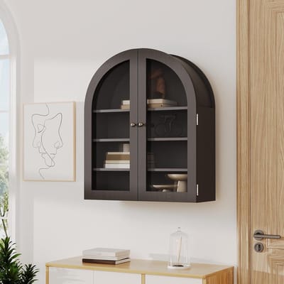 Compacte Wandkast met Boogdesign en Acryl Deuren - Hangende Opbergkast met 4 Niveaus - Voor Badkamer, Keuken & Toilet - Zwart