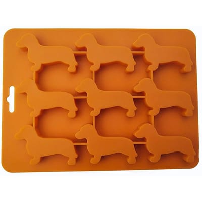 Teckel Hond Vormige Siliconen Ijsblokjesvorm en Lade voor Drink Ice Maker Snoep Chocolade Biscuit Fondant Cupcake Taart Decoratie oranje