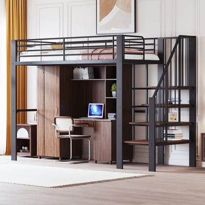 Hoogslaper - 90x200 cm - Met Grote Opbergruimte - Stabiele Constructie - Metaal - Grijs