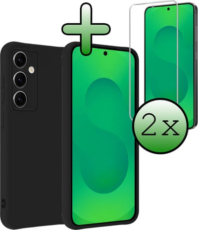 Hoesje Met 2x Screenprotector - Geschikt voor Samsung Galaxy S25 FE - Sterk & Shockproof - Back Cover - Siliconen Case - Telefoon Hoes - Zwart