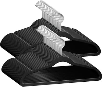 Premium Kinder Kledinghangers - 14" Antislip Kledinghangers voor Kinderen & Tieners - Ultra Slank en Ruimtebesparend - Zwart