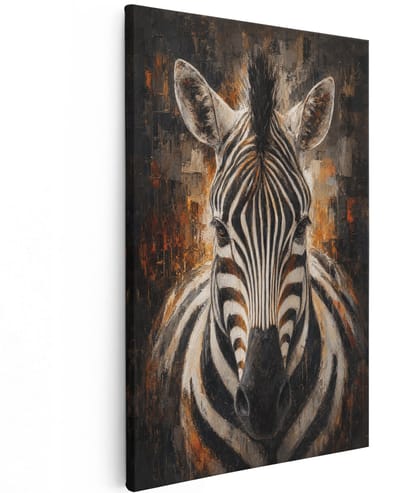 Artaza Canvas Schilderij Zebra - Abstracte Kunst - Zwart Wit En Oranje - 60x90 cm - Wanddecoratie Woonkamer - Schilderijen - Muurdecoratie