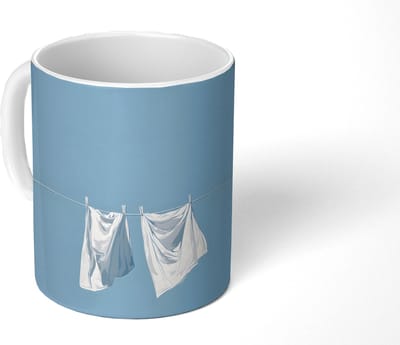 Mok - Koffiemok - Lakens - Waslijn - Blauw - Minimalistisch - Mokken - 350 ML - Beker - Koffiemokken - Theemok