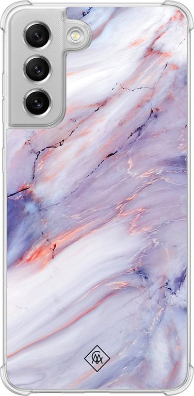 Casimoda® hoesje - Geschikt voor Samsung Galaxy S21 FE - Marmer Paars - Shockproof case - Extra sterk - Siliconen/TPU - Paars, Transparant