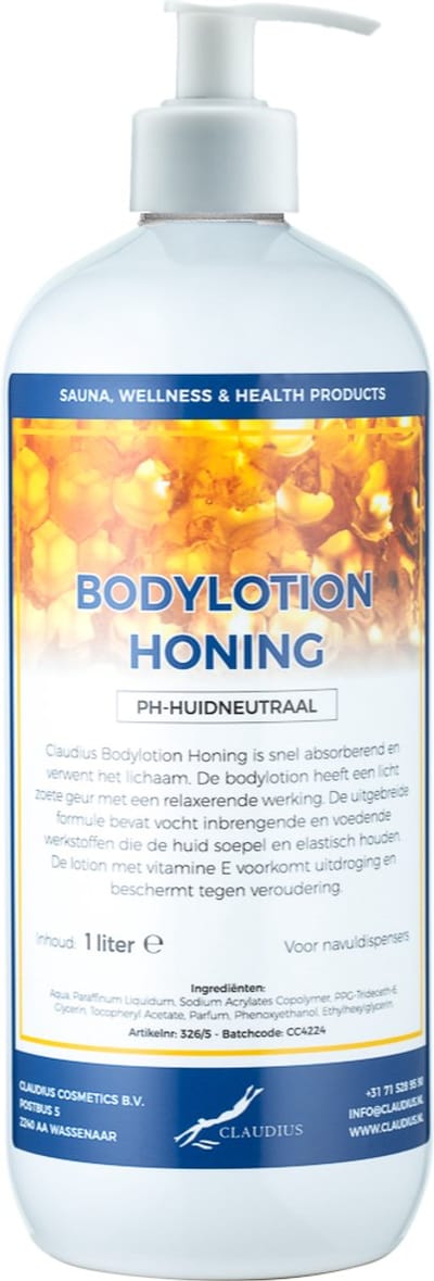 Bodylotion Honing 1 Liter met witte pomp - stijlvolle en duurzame uitstraling