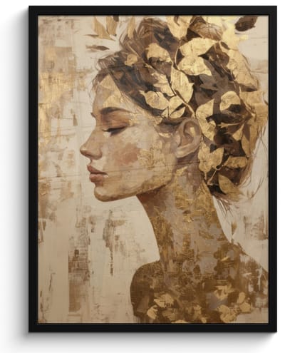 Poster in lijst - Fotolijst 60x80 cm - Posters - Vrouw - Goud - Abstract - Textuur - Posterlijst zwart - Decoratie - Wanddecoratie woonkamer - Muurdecoratie slaapkamer
