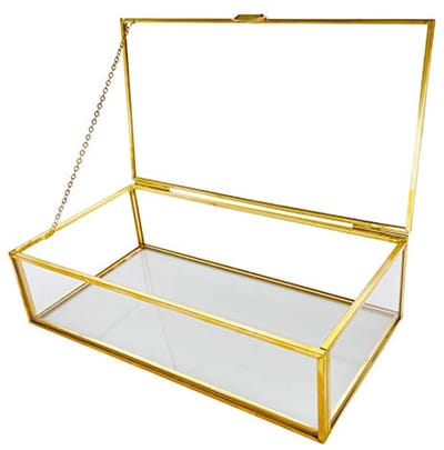 Vintage Gouden Glas Sieraden Organizer met Deksel - Decoratieve Doos voor Aandenken en Collectibles