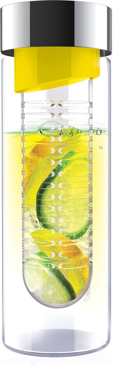 Asobu Flavour It Drinkbeker - Glas - Incl. Fruitinfuse - 480 ml - Geel/Zilver