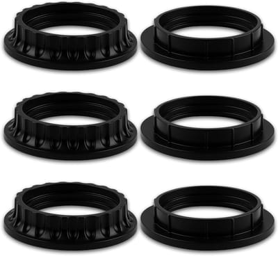 Set van 6 E26 Lamp Fittingen – E26 Lamp Holders, Zwart Draadadapterringen voor Hanglampen en Verlichtingselementen, 34mm en 39mm Maten