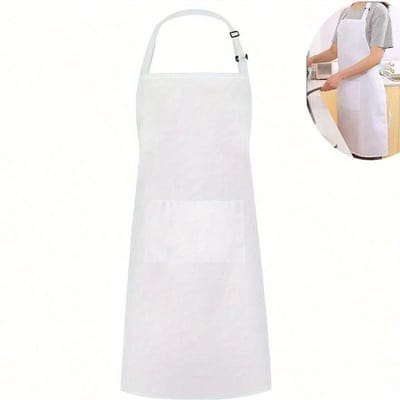 1 st Verstelbaar Schort met Slabbetje, Waterdicht en Oliebestendig, Geschikt Voor Keuken Thuis Koken, Chefkok, Buiten BBQ en Schilderen, Keuken 1pc wit