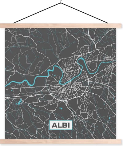 Posterhanger incl. Poster 40x40 cm - Schoolplaat - Albi - Frankrijk - Plattegrond - Stadskaart - Kaart - Textielposter - Blanke latten - Stadskaart