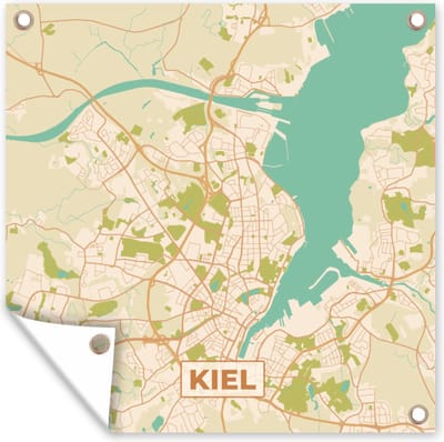 Tuin poster Plattegrond - Kiel - Vintage - Kaart - Stadskaart - 200x200 cm - Tuindoek