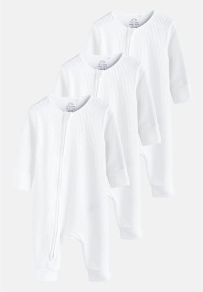 Next - Pasgeboren unisex - Set van 3 babypyjama's zonder voetjes met tweewegrits van 100% katoen - Wit