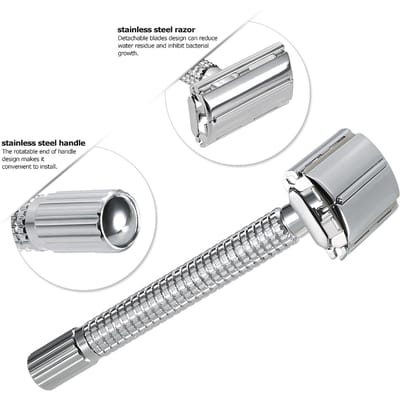 Rasoir de sécurité à double tranchant en acier inoxydable avec 20 lames en acier inoxydable pour hommes traditionnels white