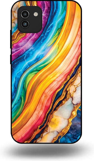 Smartphonica Telefoonhoesje Geschikt voor Samsung Galaxy A03 met Regenboog Goud Marmer Opdruk - TPU Backcover Case Rainbow Gold Marble Design geschikt voor Samsung Galaxy A03