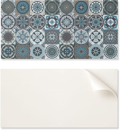 Zelfklevend vinylpaneel met print, 100x50 cm, mozaïek- en ruitpatroon.