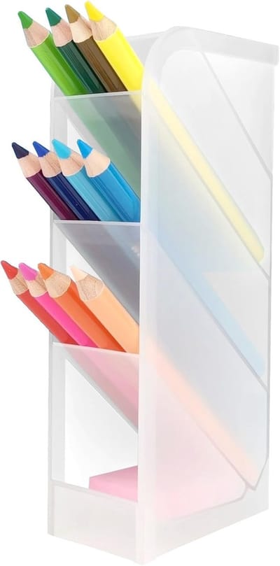 Bureau-organizer, pennenrek voor kantoor, school, thuisbenodigdheden, doorschijnend, wit, 4 vakken, 4-delige penhouder