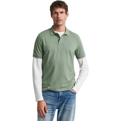 Gant Effen herenpoloshirt met normale pasvorm (Groen)