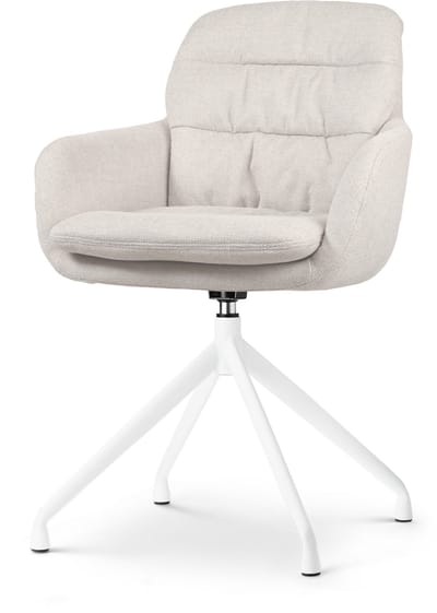 Nolon Nola-Mia Eetkamerstoel Draaibaar Beige - met Armleuning - Stof - Wit Onderstel