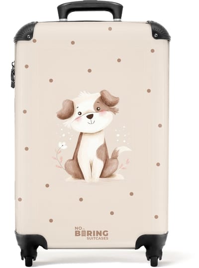NoBoringSuitcases.com® - Kinderkoffer - Kindertrolley jongen en meisje - Honden pup omringd door bruine stippen - Handbagage koffer lichtgewicht - Reiskoffer trolley kinderen - Rolkoffer met wieltjes - Past binnen 55x40x20 en 55x35x25