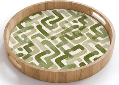 Dienblad rond 40x40 cm - Schootdienblad hout - Modern - Grafisch - Groen - Borrelplank rechthoek - Plateau houten dienbladen